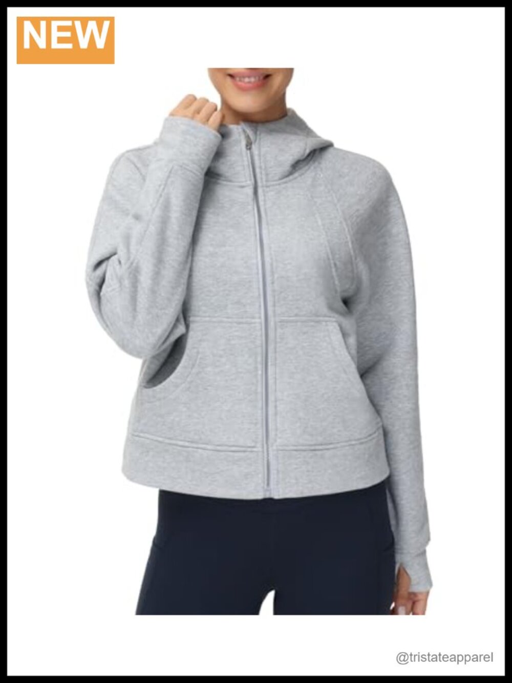 Women's Full-Zip Hoodie Fleece Crop Sweatshirt with Thumb Holes